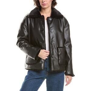 Pascale La Mode Womens Faux Leather Coat, Black